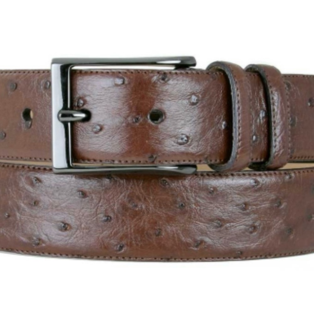 Mezlan Ostrich Embossed Brown Leather Belt